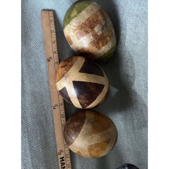 African Antique Hand Painted Natural Gourds Decorative Geometric Pattern Set / 3 - Picture 8 of 16